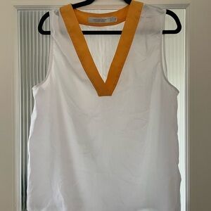 Contemporaine by Simons White Blouse with yellow V-Neck